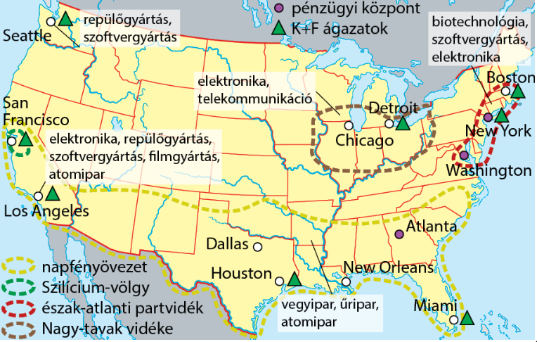Az USA gazdasági körzetei - Tankönyv 180. oldal 6. ábra